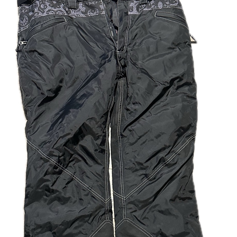 Black Snow Pants with Patterned Waistband